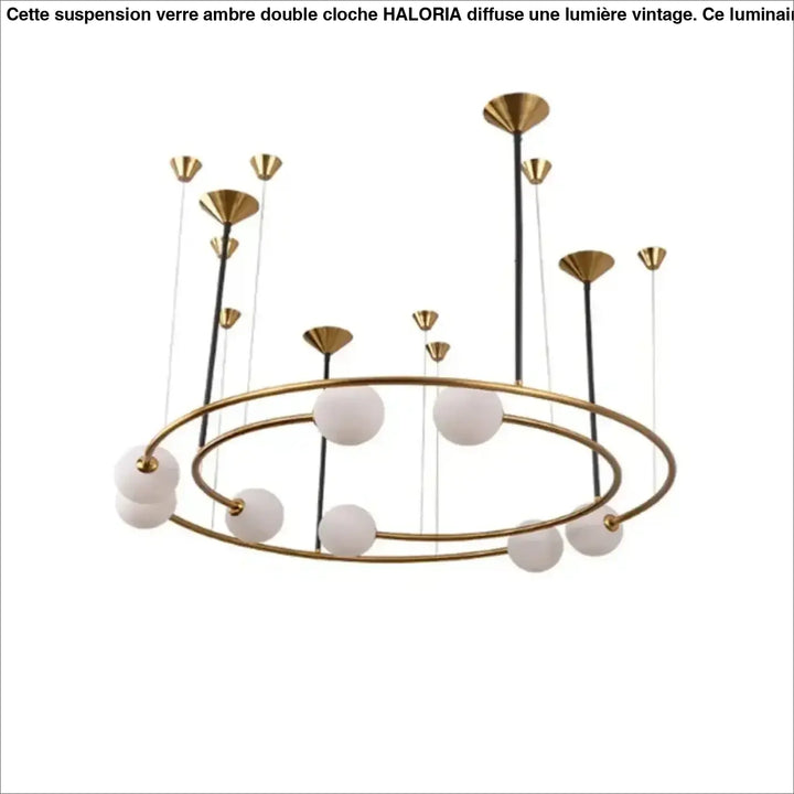Suspension Circulaire Aérienne À Globes En Verre Et Métal Doré

