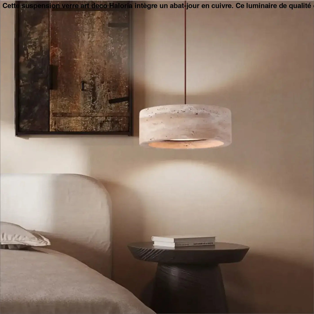 Suspension luminaire rond en pierre travertin design