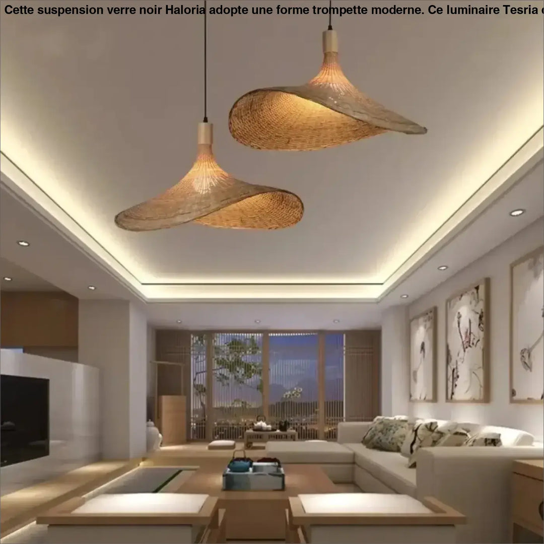 Suspension rotin naturel forme ondulée design moderne zen chic