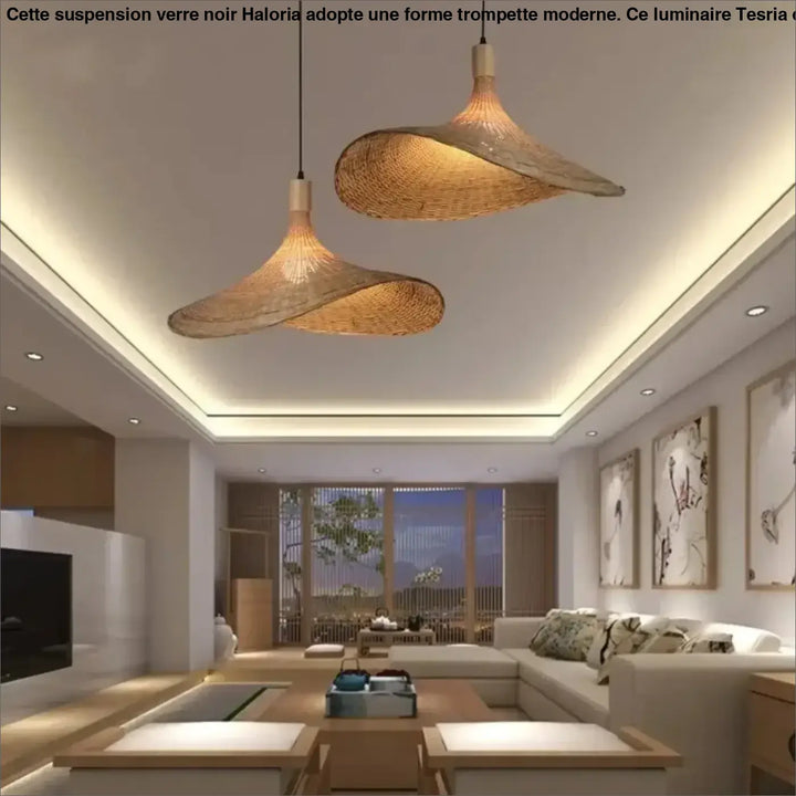 Suspension rotin naturel forme ondulée design moderne zen chic