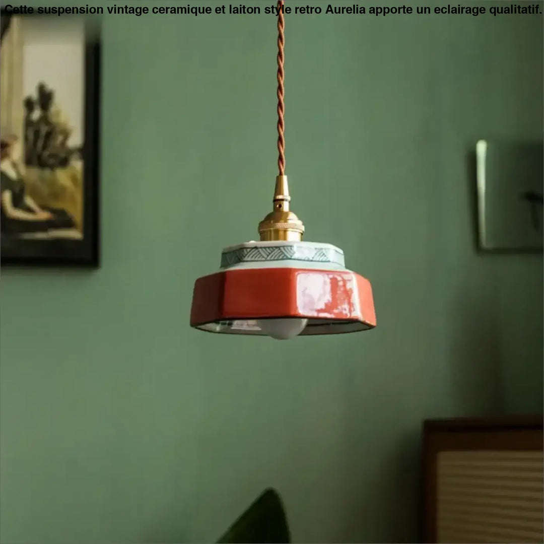 Suspension Vintage Céramique et Laiton Style Rétro Élégant