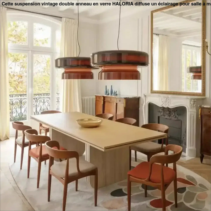 Suspension vintage double anneau en verre pour salle à manger

