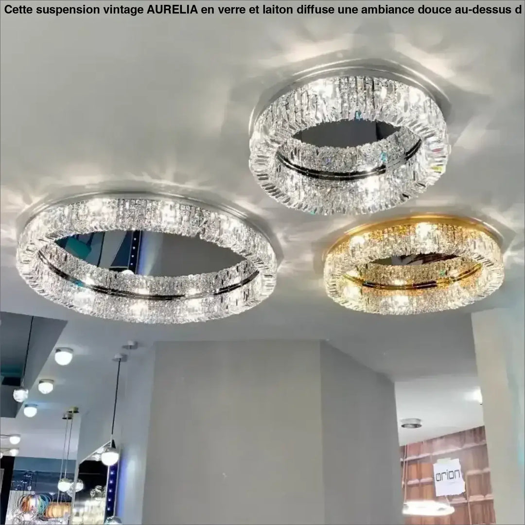 Plafonnier cristal LED rond moderne pour salon élégant

