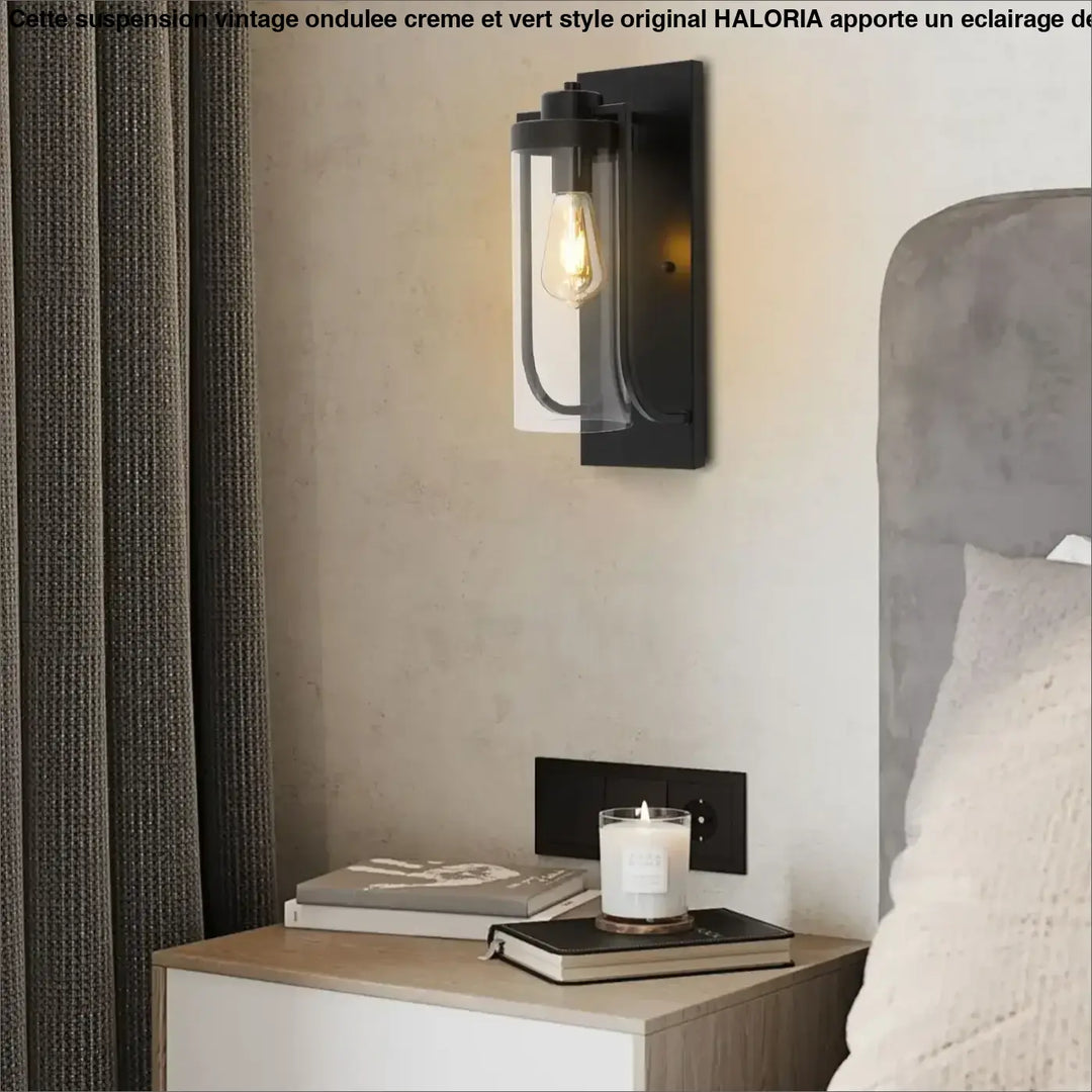 Applique murale extérieure noire design verre cylindrique moderne