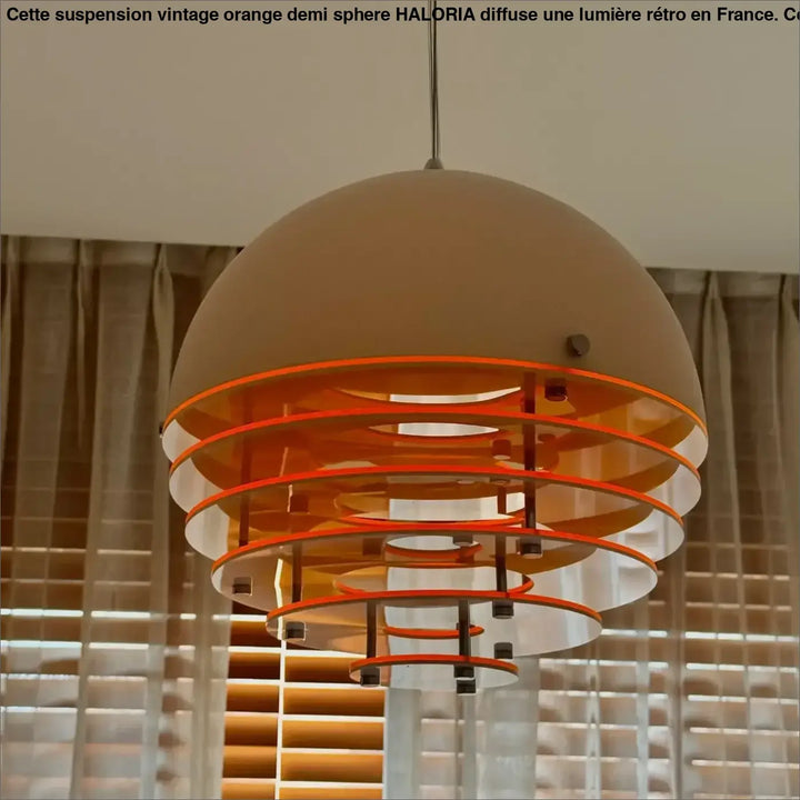 Suspension vintage orange demi-sphère design rétro lumineux

