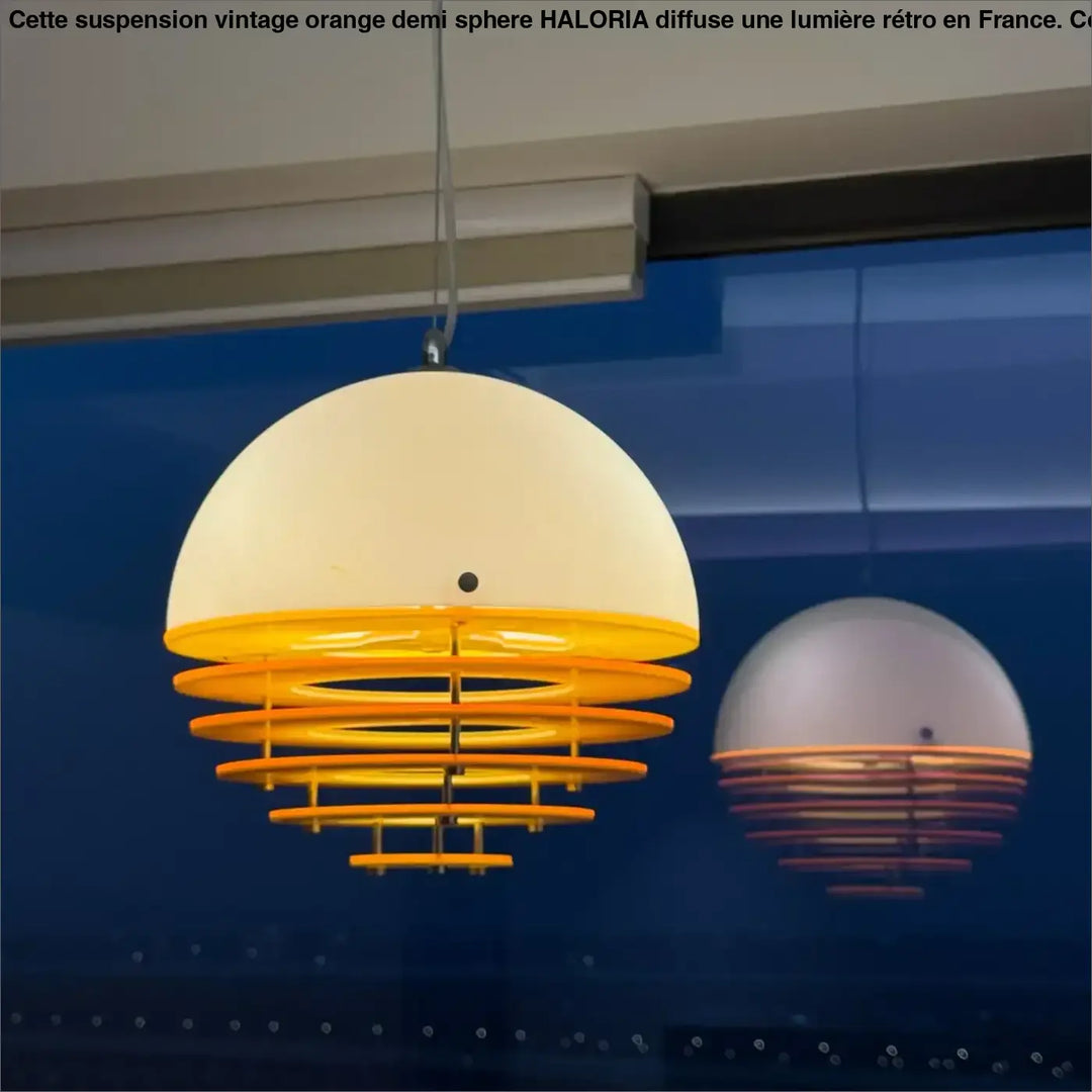 Suspension vintage orange demi-sphère design rétro lumineux

