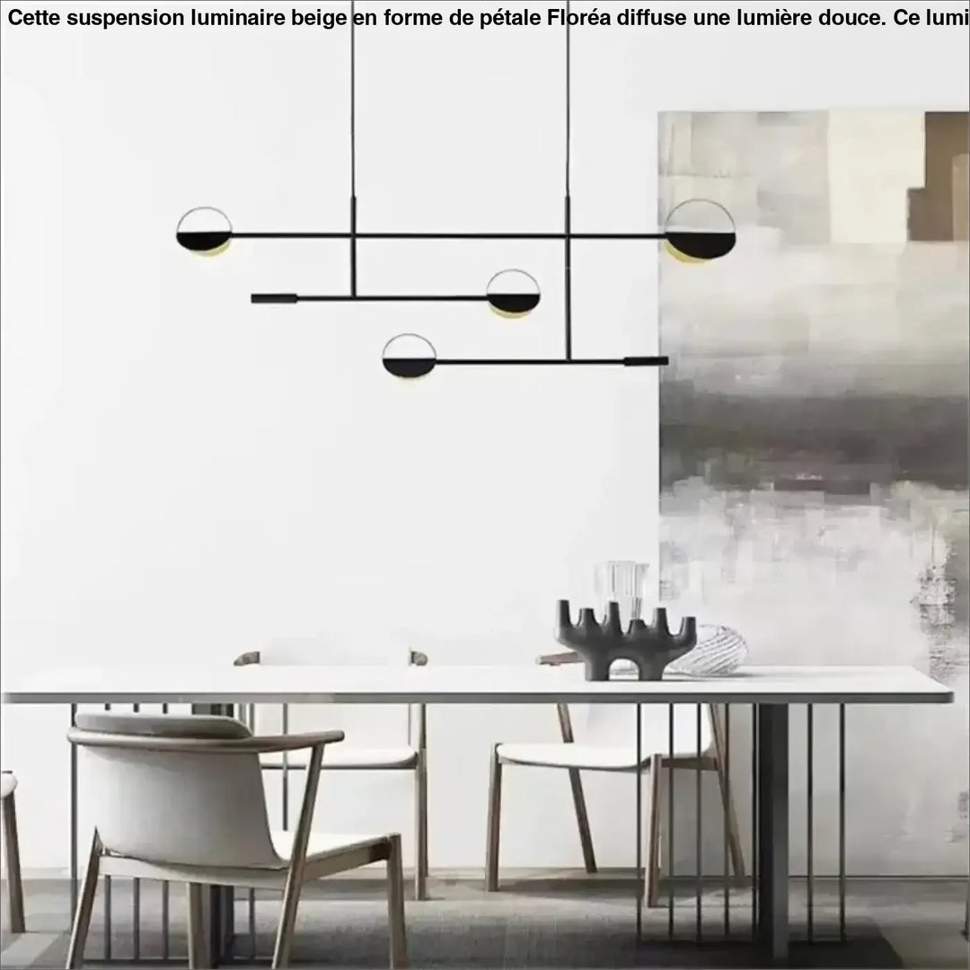 Uspension luminaire beige floréa avec chandelier géométrique moderne noir et or au design minimaliste élégant