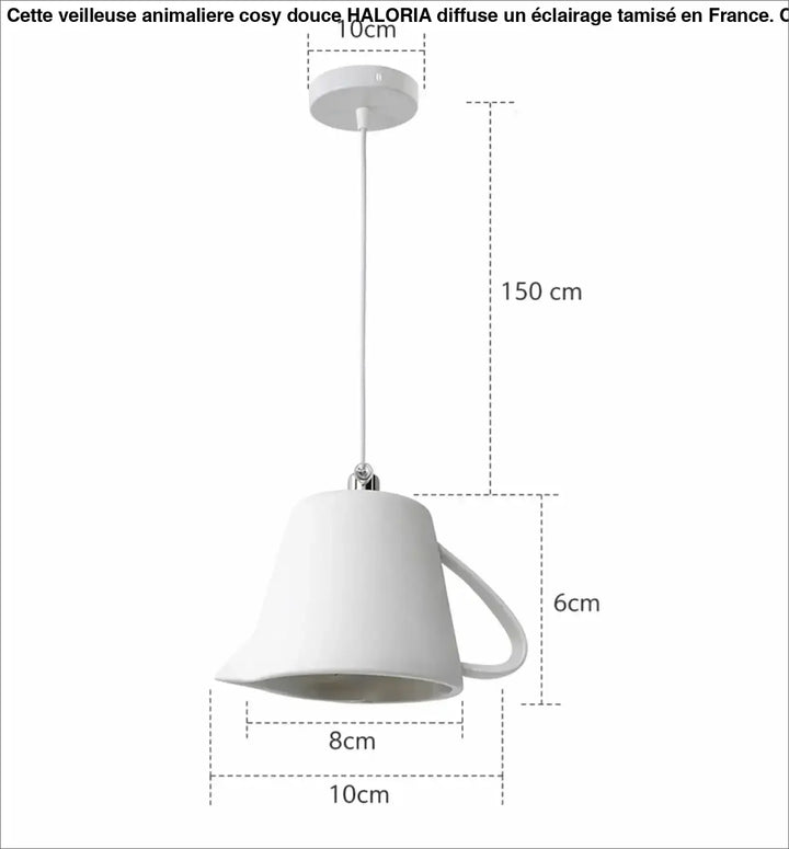 Suspension luminaire en céramique blanche en forme de tasse à café avec poignée suspendue par un cordon de 150 cm style intemporel