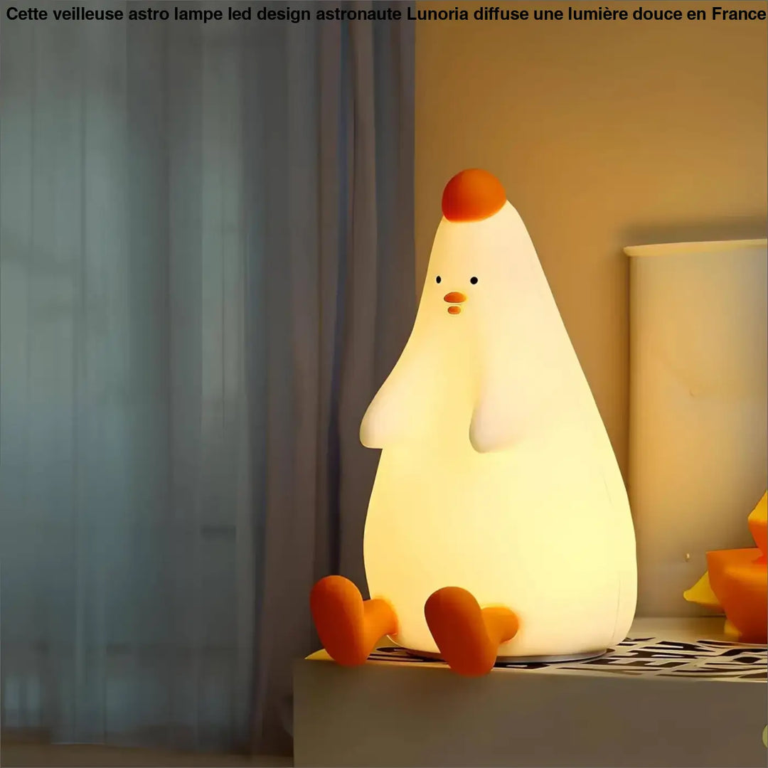 Veilleuse astro lampe led design en forme de poulet blanc doux avec pieds et bec orange pour enfant