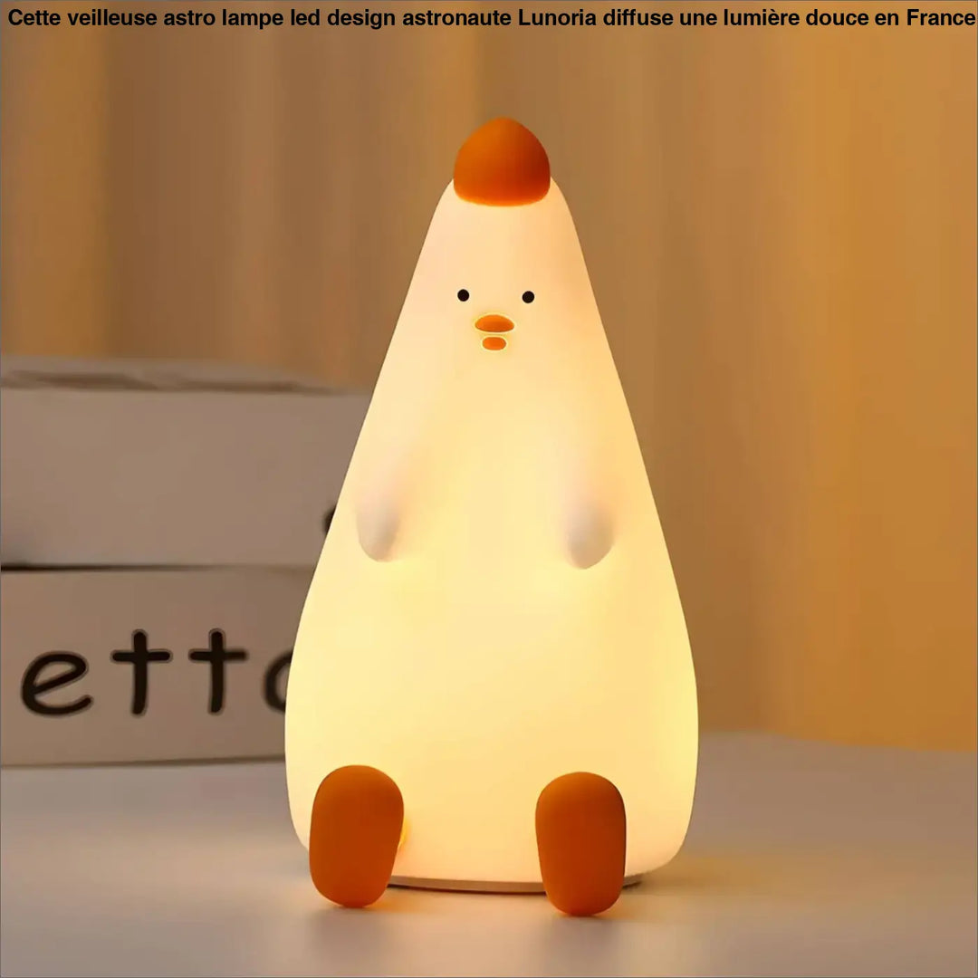 Veilleuse astro lampe led design en silicone blanc et orange en forme de poulet avec éclairage doux pour enfant