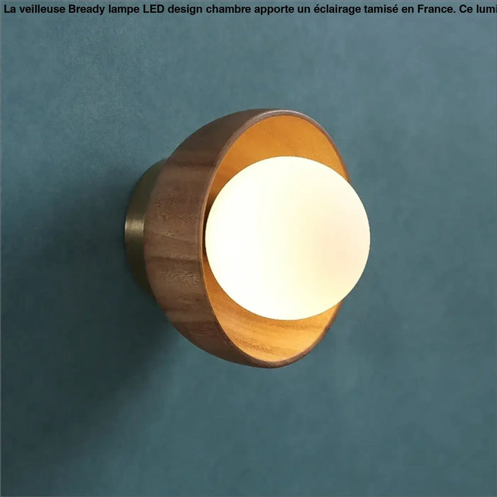 Applique murale design rond en bois et verre lumière douce