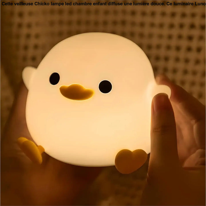 Veilleuse chicko lampe led en silicone blanc en forme de poussin pour chambre d’enfant avec yeux noirs et bec orange