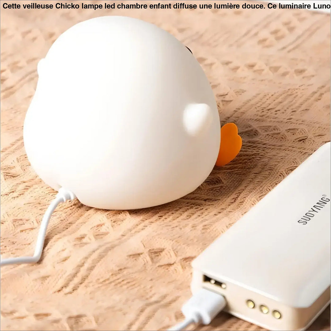 Veilleuse chicko lampe led en silicone blanc en forme de canard avec bec orange pour chambre d’enfant lunoria