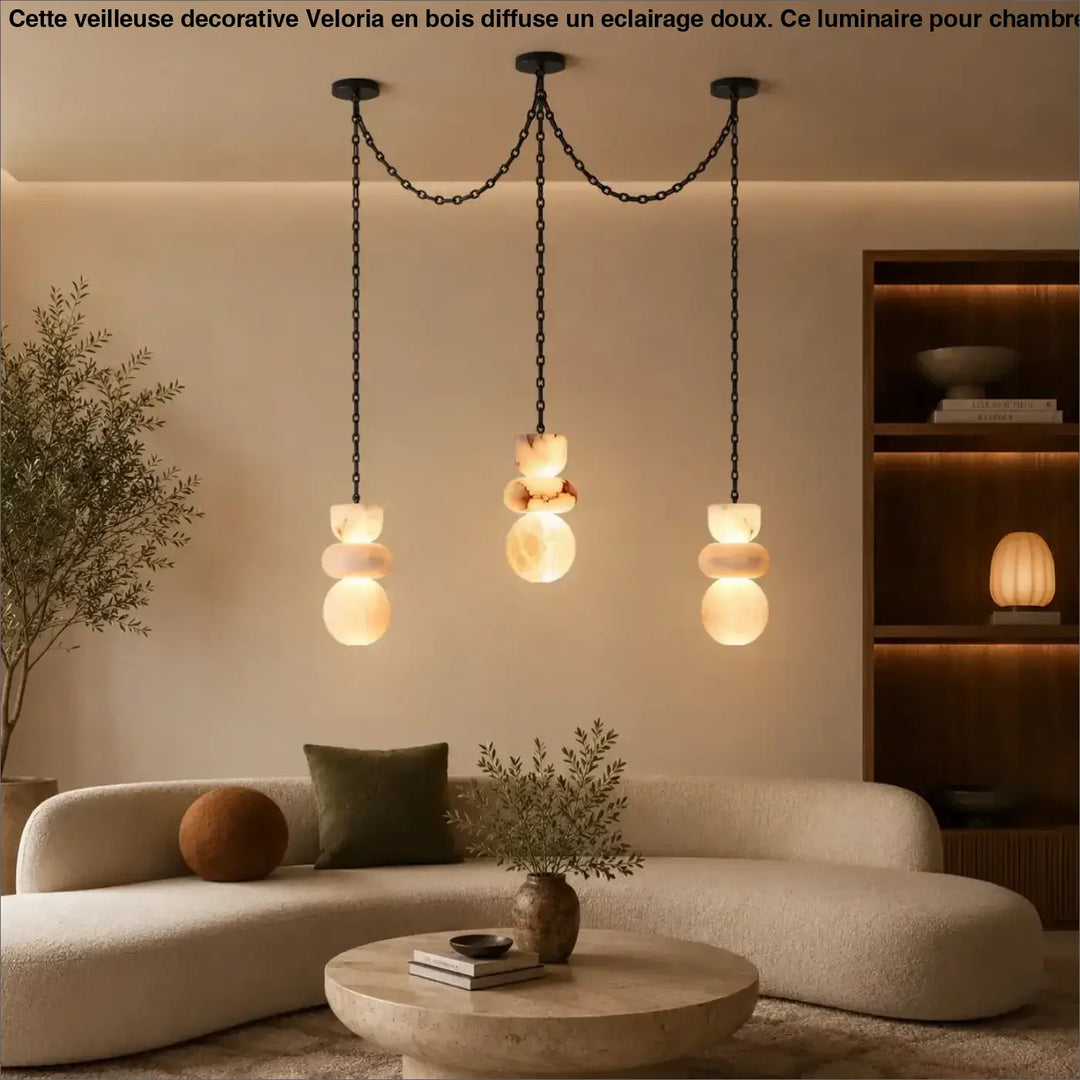 Suspension luminaire batta avec ampoules en verre ambré translucide empilées et chaîne noire intensité variable led lustre