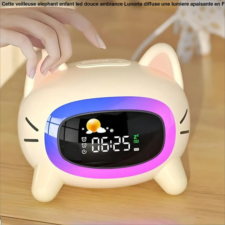 Veilleuse elephant enfant led douce ambiance cream clock avec contour led violet et bleu lumineux