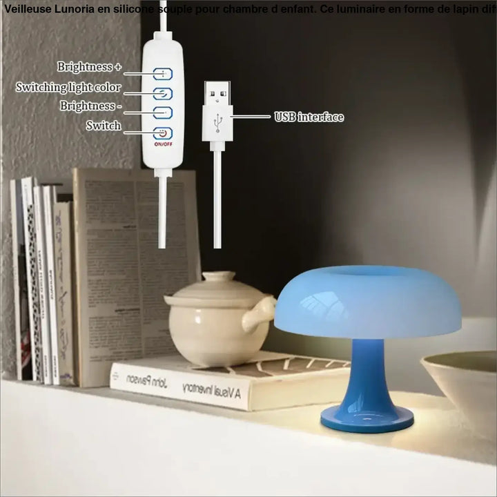 Lampe de table champignon orange en verre design vintage