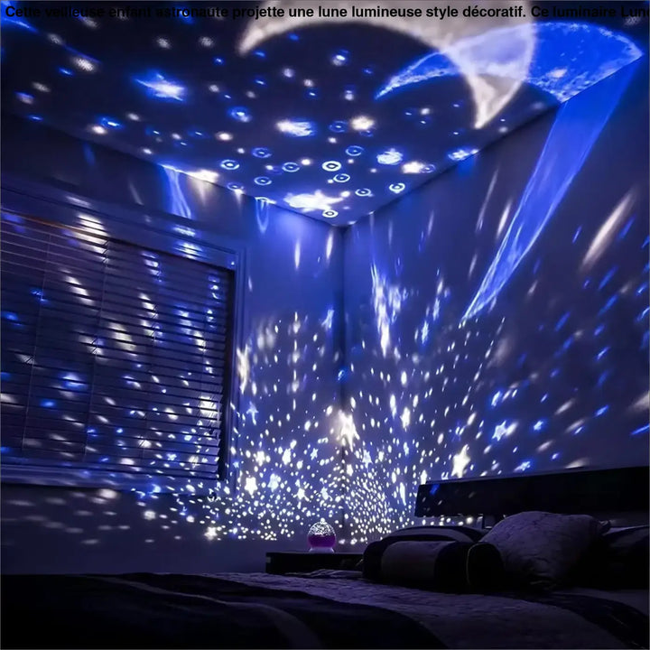 Veilleuse enfant astronaute lunaire lumineuse style décoratif sphérique perforée émettant motifs lumineux colorés