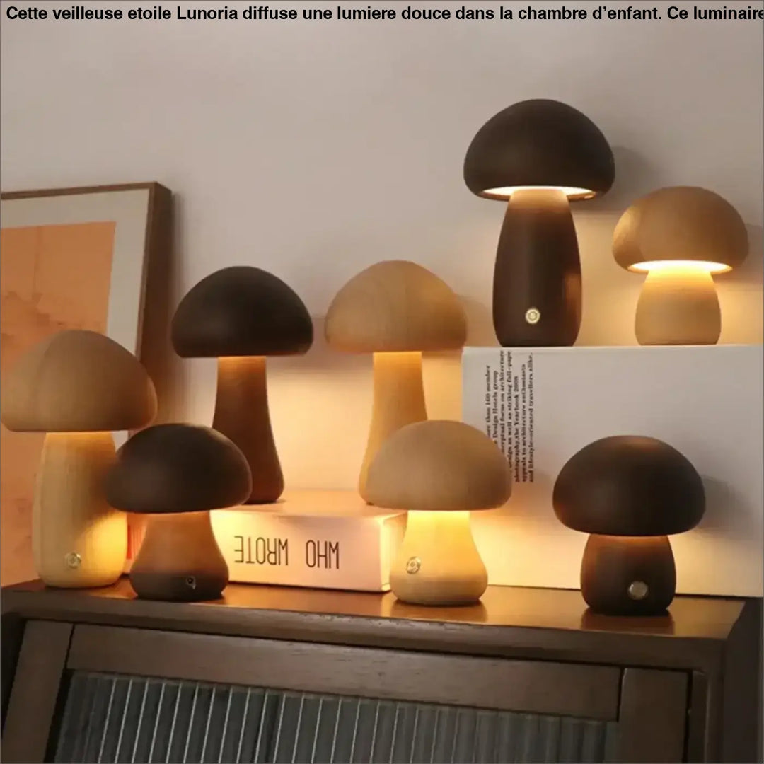 Lampe de chevet champou avec lampe chevet champignon élégante en bois naturel et lumière chaude et diffuse