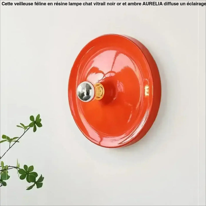Applique murale contemporaine orange en céramique avec bouton chrome et laiton poli modèle gong