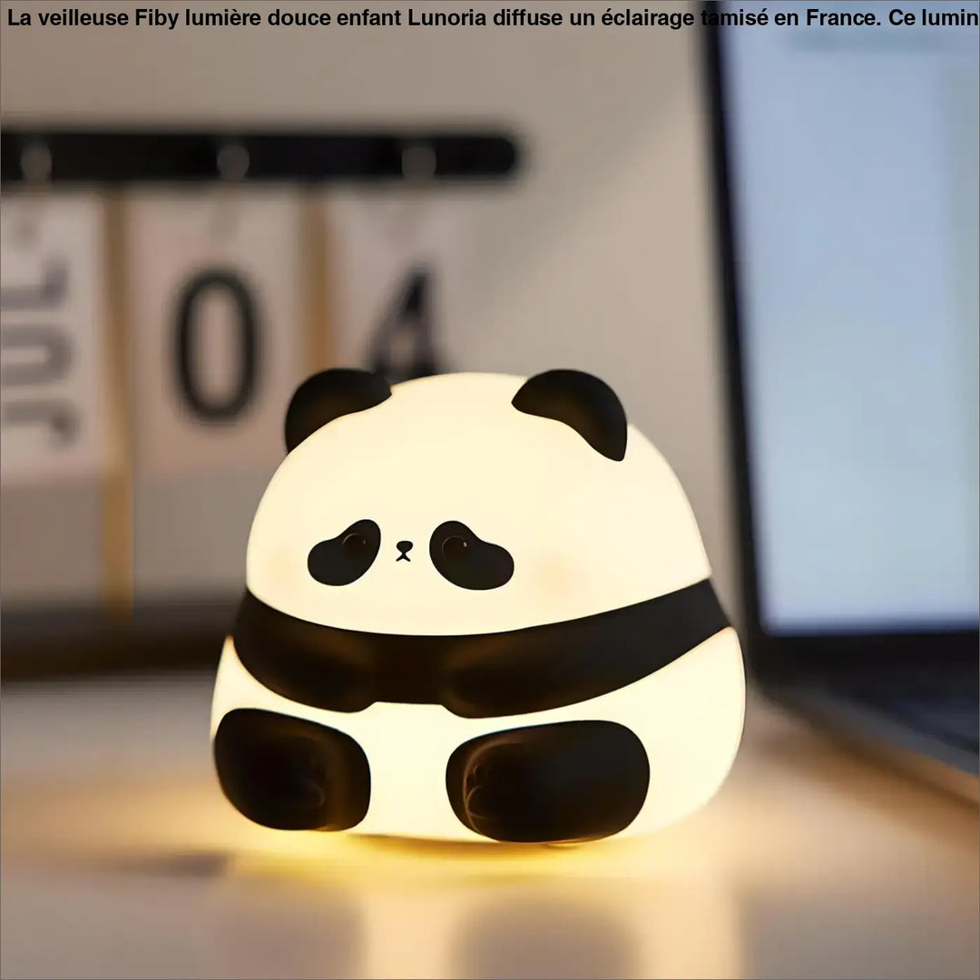 Veilleuse fiby lumiere douce enfant en forme de panda avec lumière led blanche douce et accents noirs pour chambre enfant