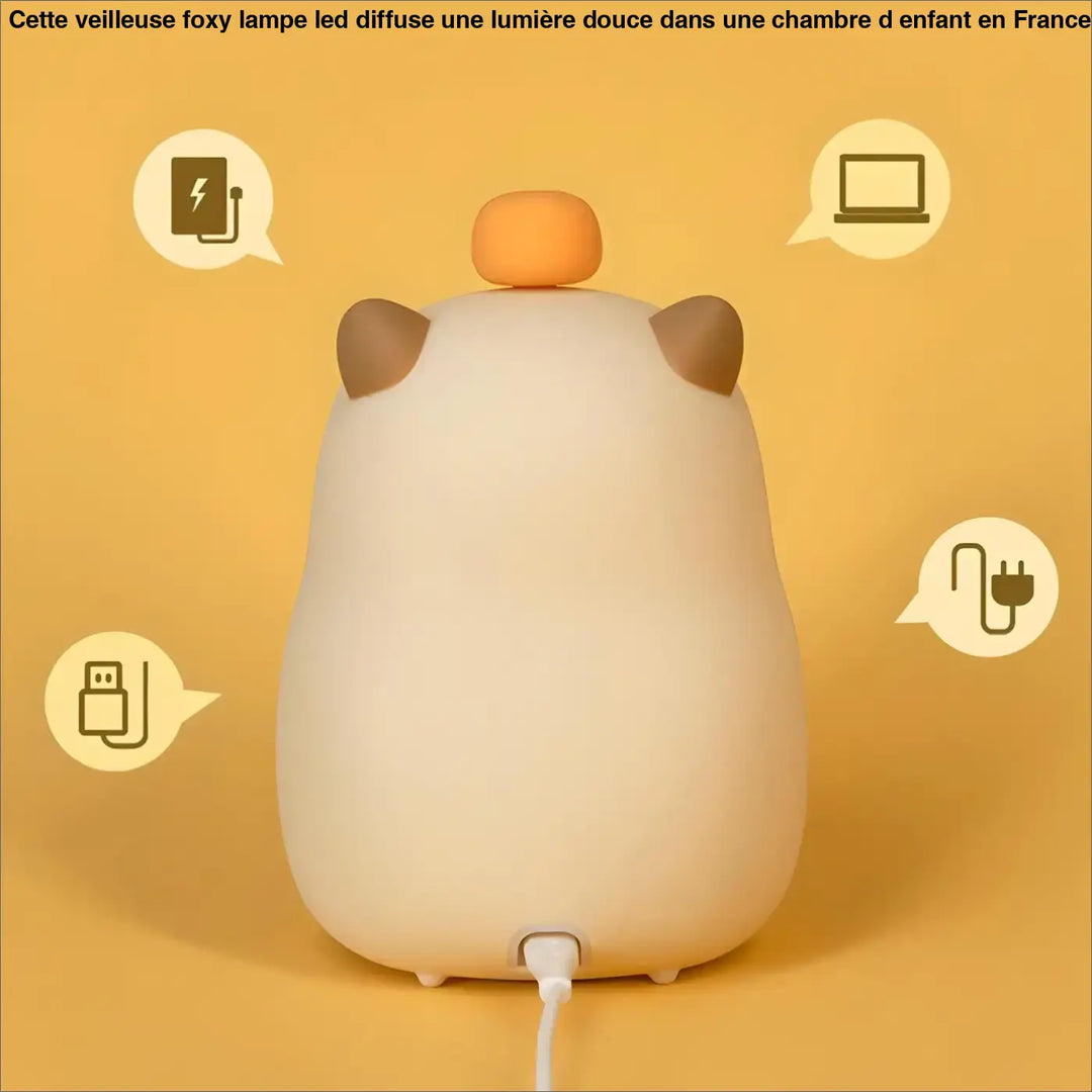 Veilleuse foxy lampe led en forme de hamster creme douce avec oreilles marron et nez orange pour chambre d’enfant