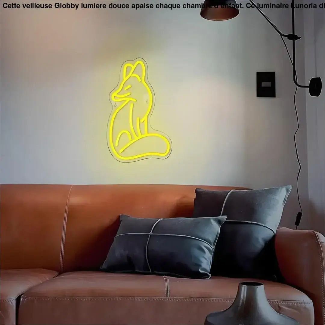 Veilleuse globby lumiere douce jaune en néon en forme de renard pour chambre d’enfant lunoria