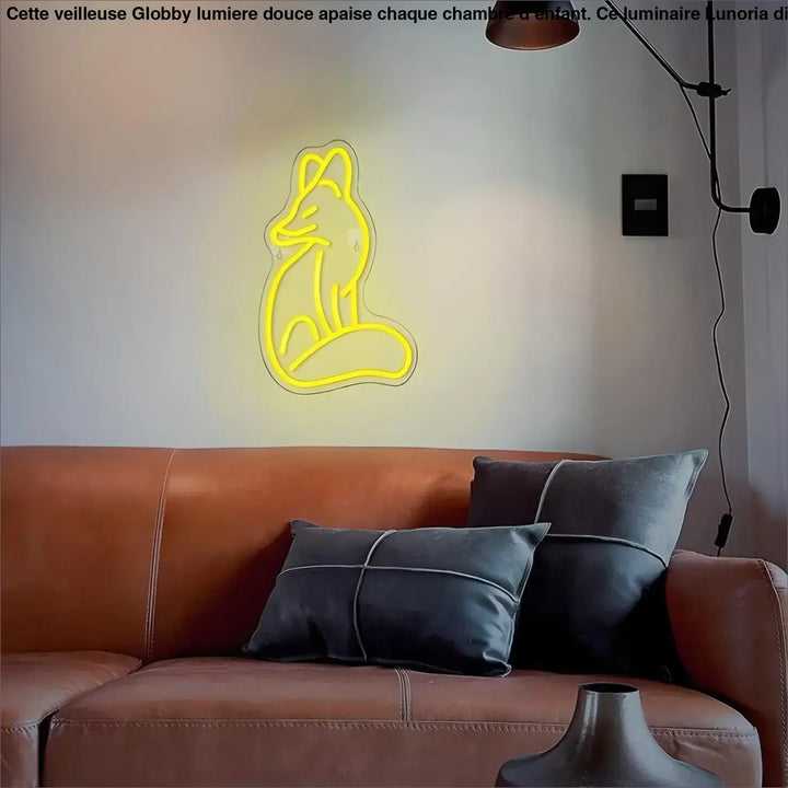 Veilleuse globby lumiere douce jaune en néon en forme de renard pour chambre d’enfant lunoria