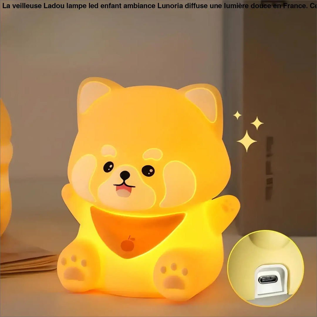 Veilleuse ladou lampe led enfant en forme de chiot jaune lumineux avec port usb-c intégrée pour ambiance douce