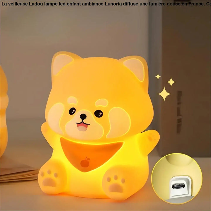 Veilleuse ladou lampe led enfant en forme de chiot jaune lumineux avec port usb-c intégrée pour ambiance douce