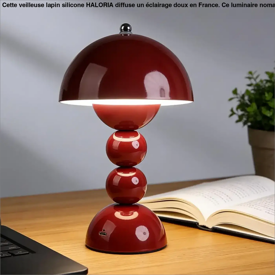 Lampe de table velvet rouge laqué avec design chevet rétro chic en forme de champignon brillante à base sphérique empilée