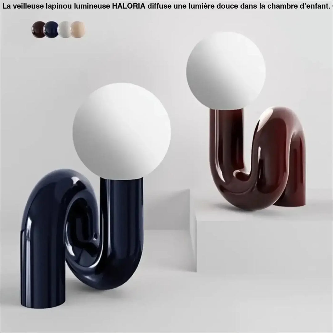 Lampe de table yeimy avec base sculpturale brillante bleu marine et bordeaux et abat-jour sphérique blanc pour décoration intérieure chic