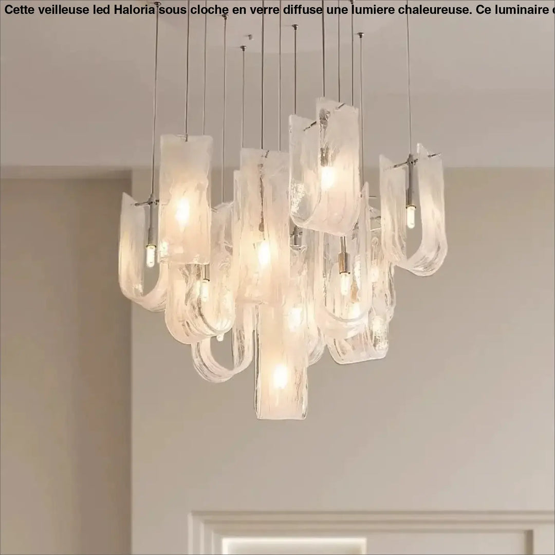 Suspension luminaire klassy en verre élégante avec panneaux translucides et tiges métalliques pour îlot moderne
