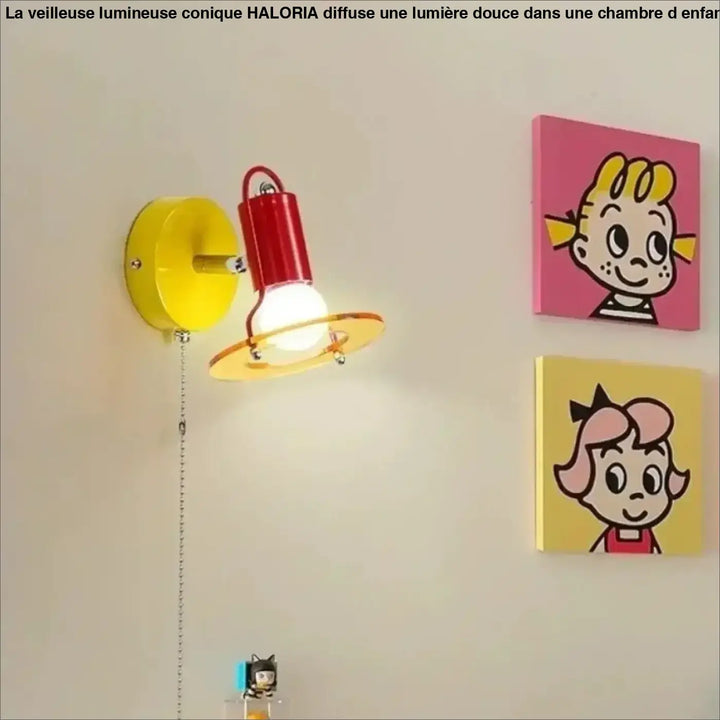 Applique murale colorée vinty avec base circulaire, chaîne métallique, et abat-jour ambré translucide