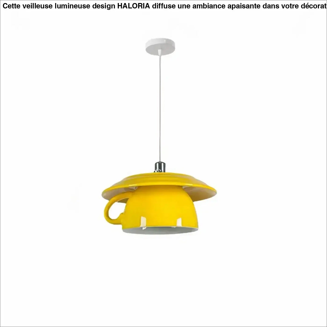 Suspension luminaire tassah en céramique jaune vif avec abat-jour en forme de soucoupe pour décoration intérieure design contemporain