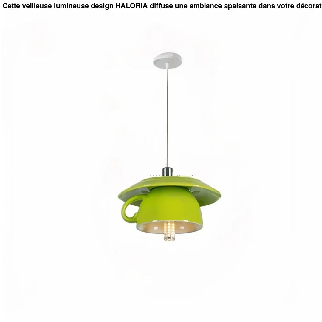 Suspension luminaire tassah en céramique vert lime avec abat-jour en forme de soucoupe pour décoration intérieure design contemporain
