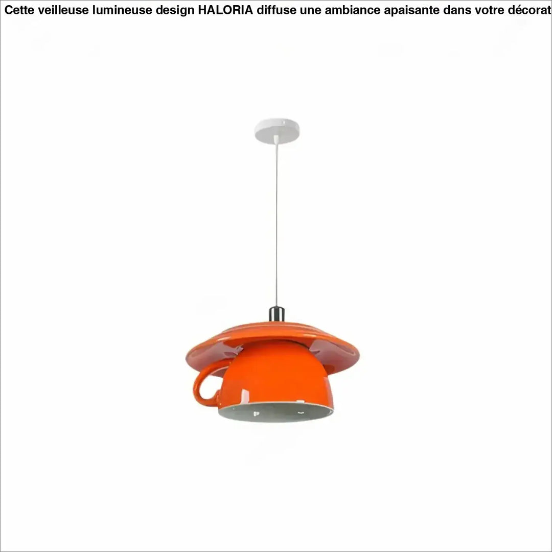 Suspension luminaire tassah en céramique orange vif avec abat-jour en forme de soucoupe pour décoration intérieure design contemporain