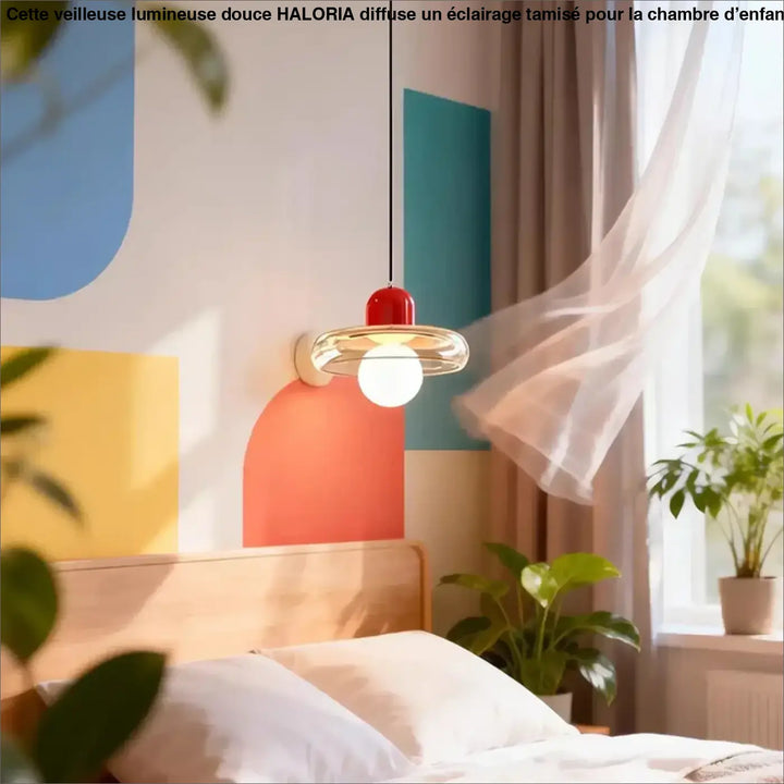 Suspension luminaire dopamine avec capuchon rouge et anneau en verre clair pour éclairage au-dessus du lit