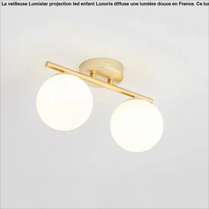 Luminaire plafonnier moderne en boules blanches avec support doré