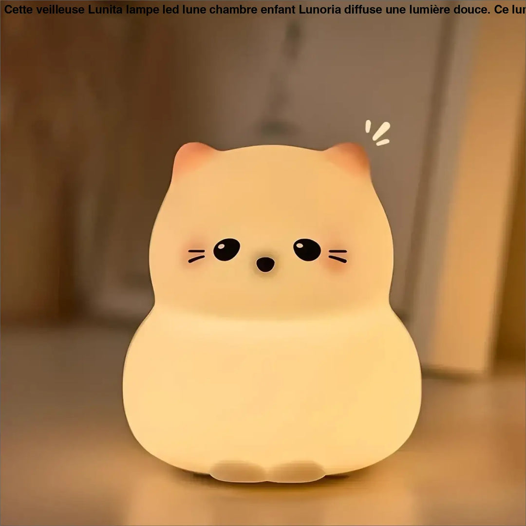 Veilleuse lunita lampe led forme chat crème douce avec visage noir simple pour chambre enfant lune lunoria