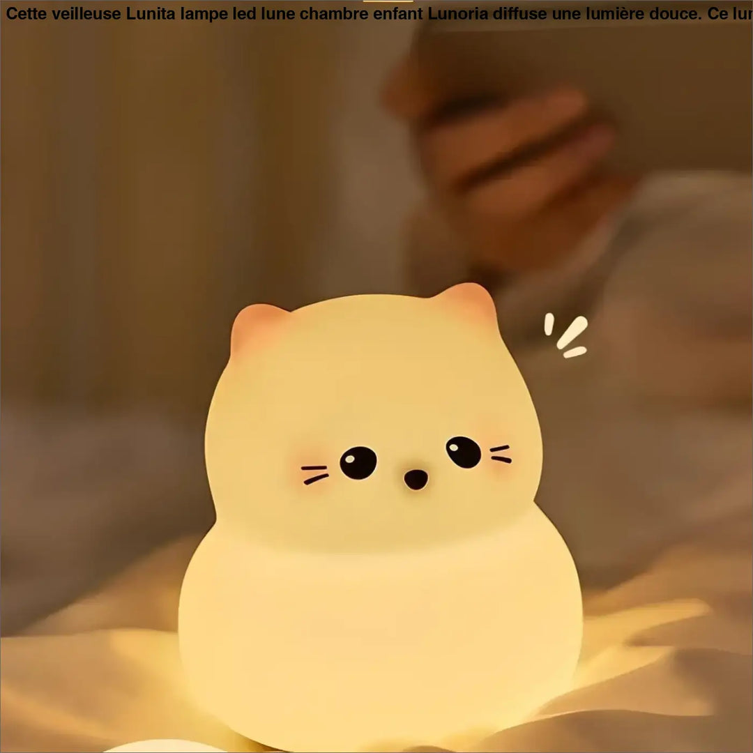 Veilleuse lunita lampe led en forme de chat jaune doux avec yeux noirs pour chambre enfant lunoria