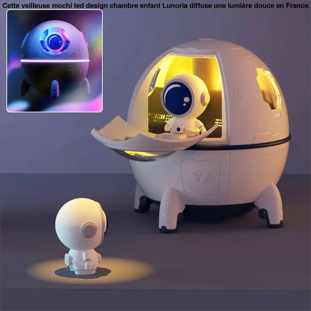 Veilleuse led thème capsule spatiale blanc avec cockpit lumineux et ambiance douce pour décoration intérieure