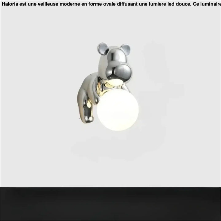 Applique murale chrome forme d’ours avec ampoule sphérique en verre dépoli design moderne teddy
