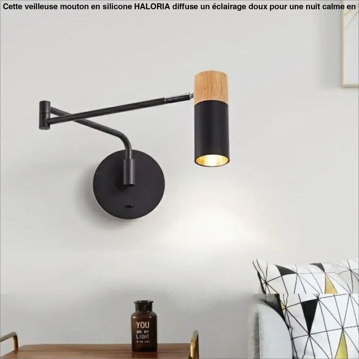 Applique murale teles cylindrique en bois et noir mat avec finition murale style contemporain elegante et moderne