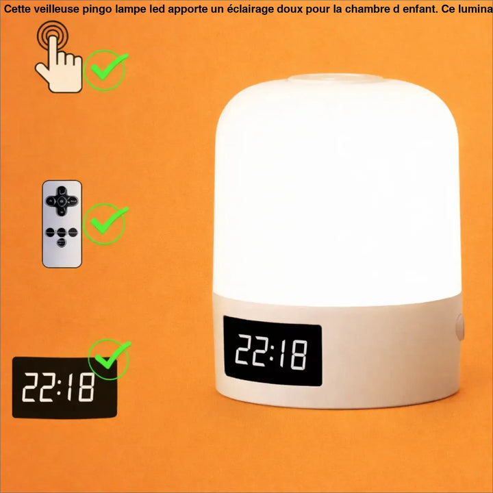 Veilleuse mallow led blanche cylindrique avec affichage digital 22 18 design moderne touch control et télécommande