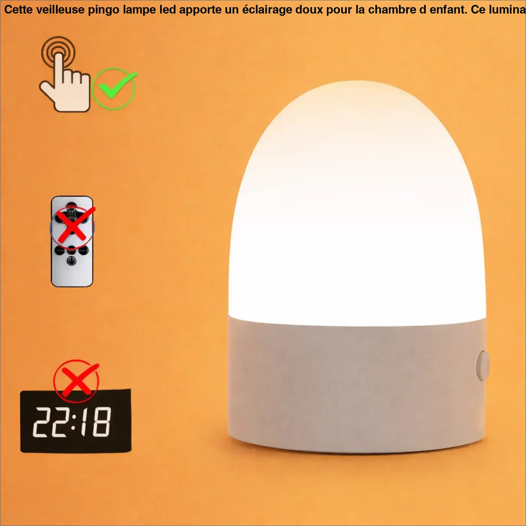 Veilleuse mallow design moderne en led blanc mat avec base grise tactile et forme ovoïde douce