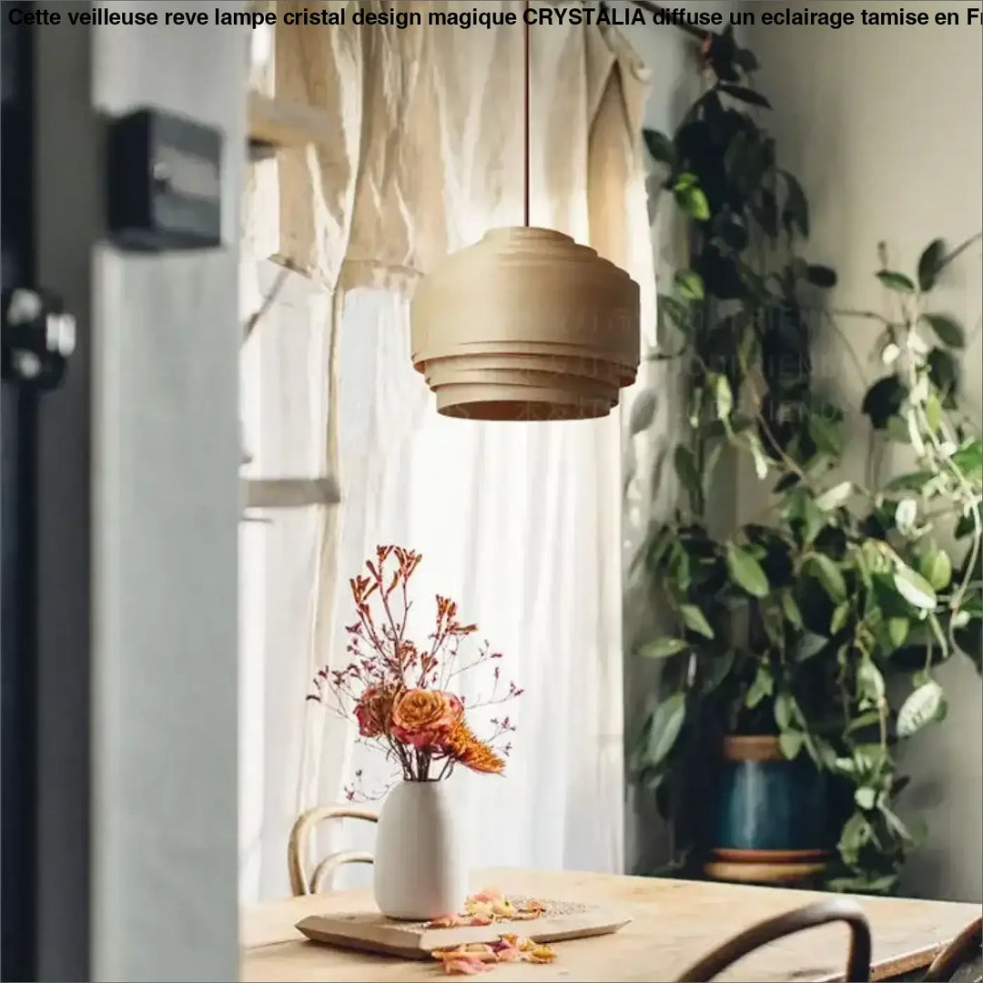 Suspension bois artisanale avec lumière douce chic