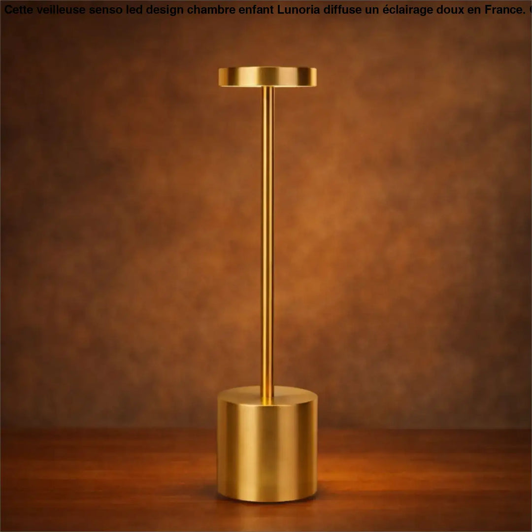 Lampe de chevet cordless mini lampe ultra-pratique en metal doré avec base cylindrique et tige fine minimaliste
