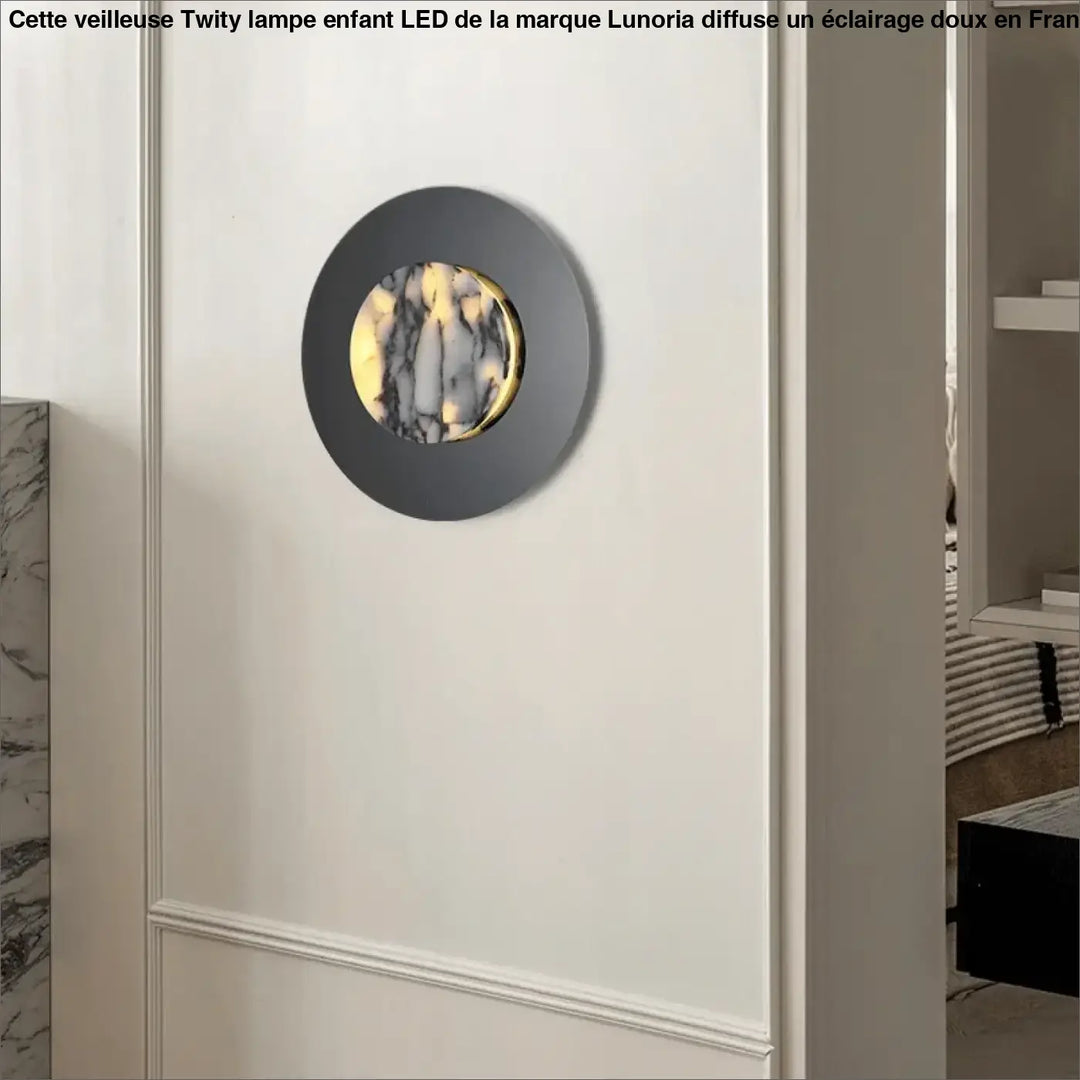 Applique ronde en métal noir avec diffuseur marbre led