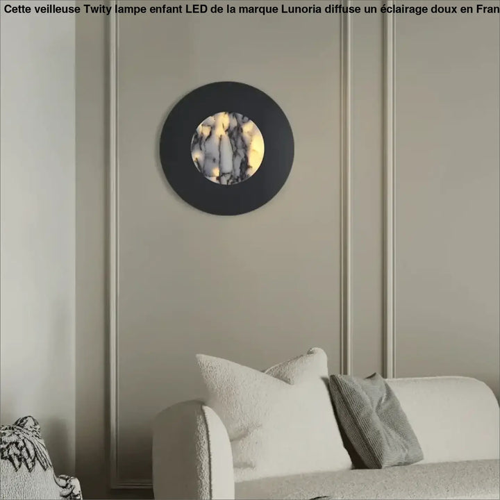 Applique ronde en métal noir avec diffuseur marbre led
